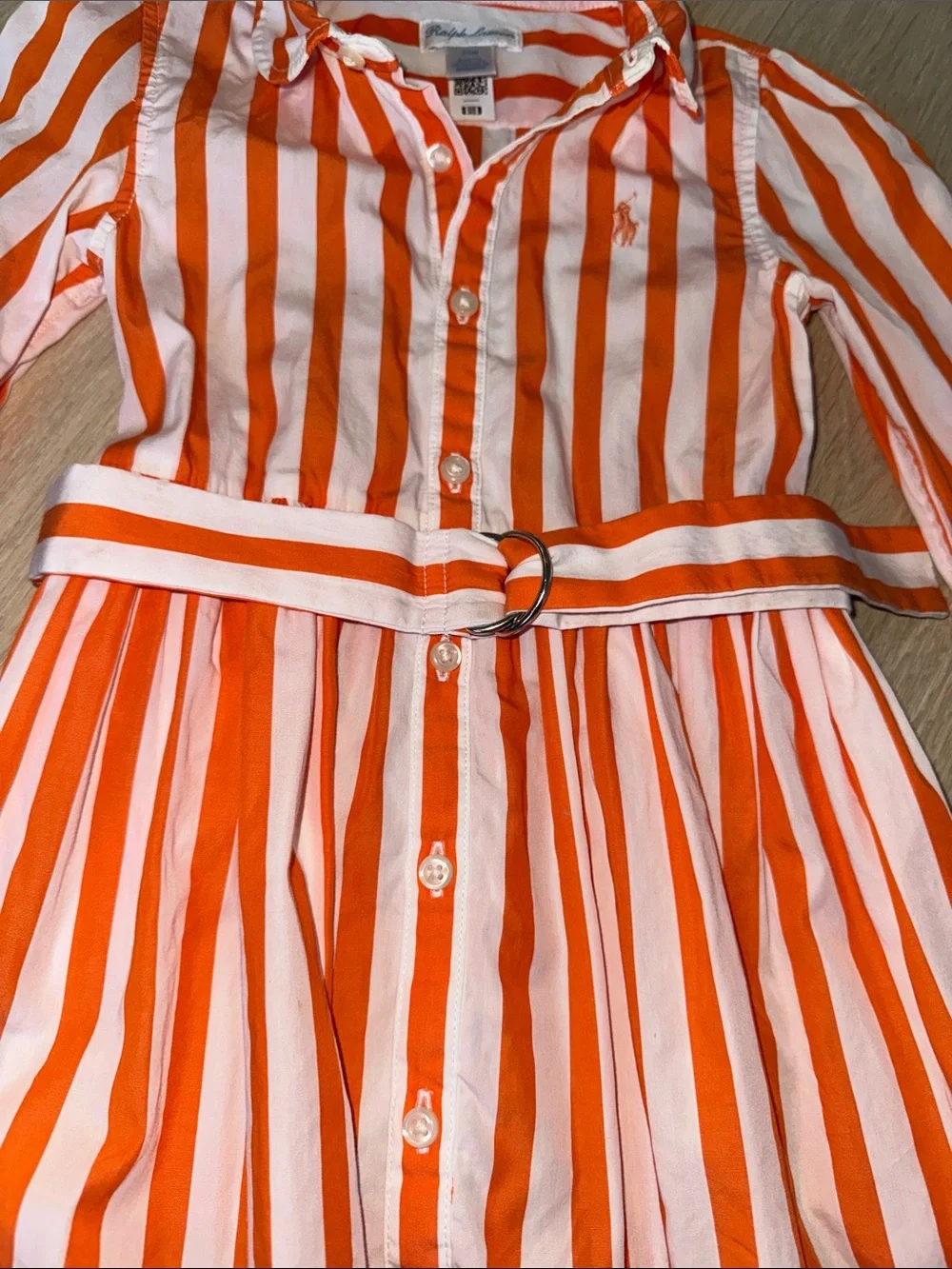 Ralph Lauren Orange & White Striped Button-Front Kids Pajama Dress with Bloomers